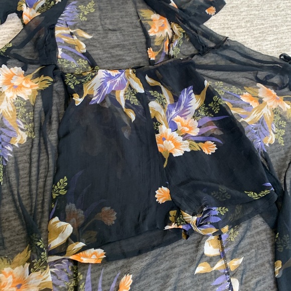 Urban Outfitters Sheer Floral Maxi Dress XS Black Lohi Puff Sleeve Whimsigoth - Picture 8 of 15